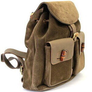 Gucci Bamboo Khaki Suede Backpack Green Leather